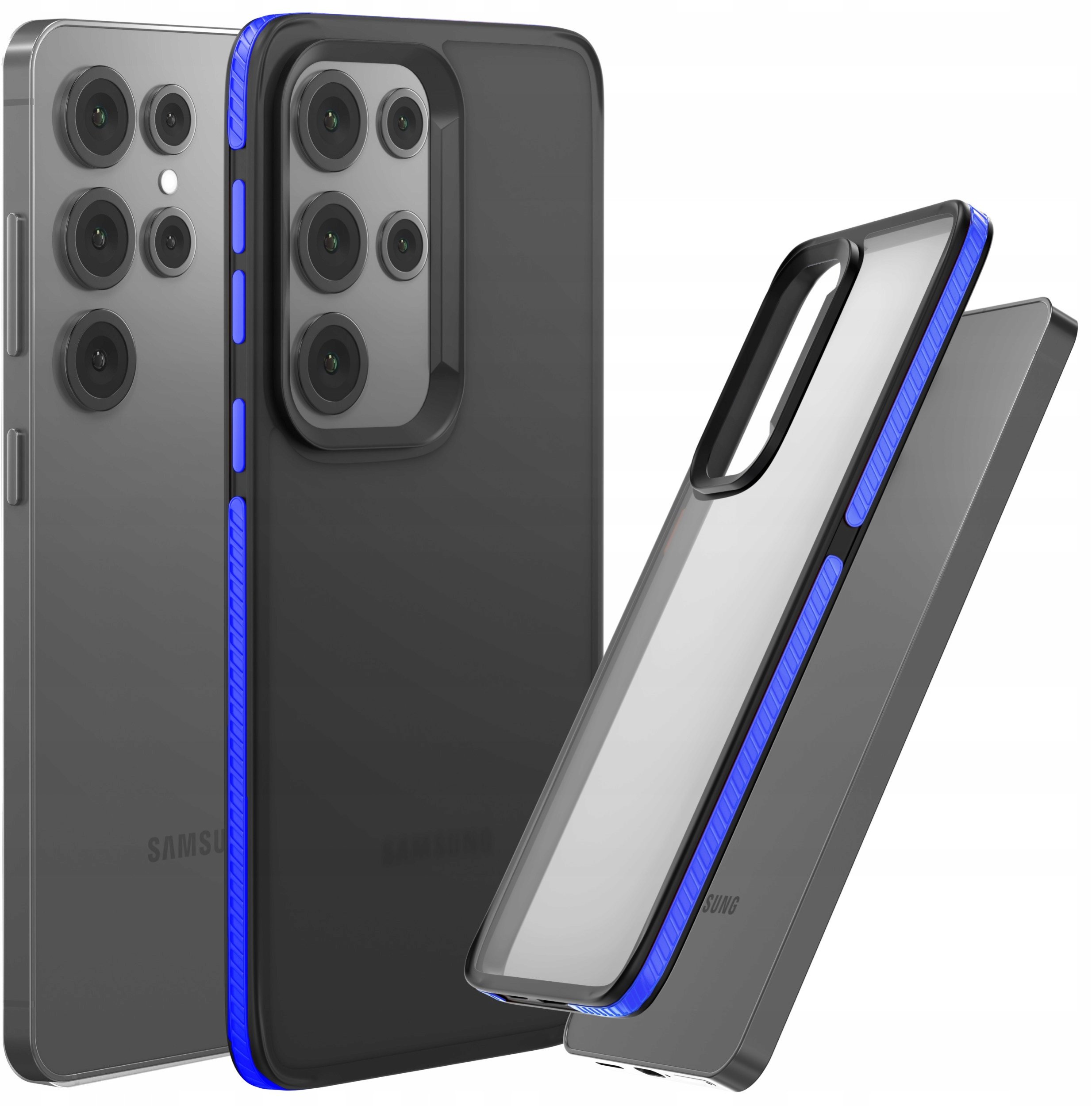 Etui Do Samsung Galaxy S25 Ultra (Matowe, Granatowa Ramka, Bumper, Plecki)