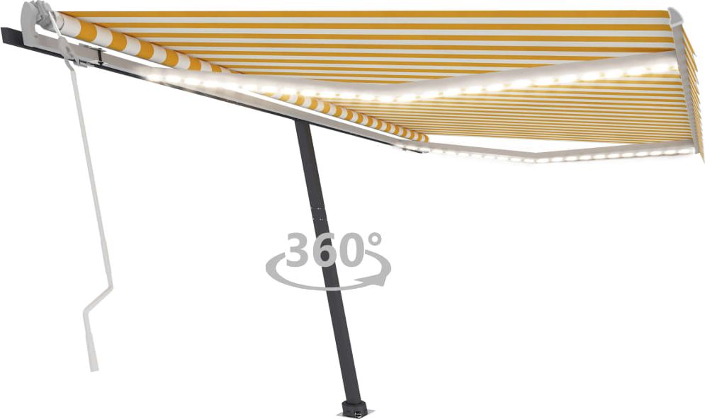 vidaXL Ręcznie zwijana markiza z LED, 400 x 300 cm, żółto-biała