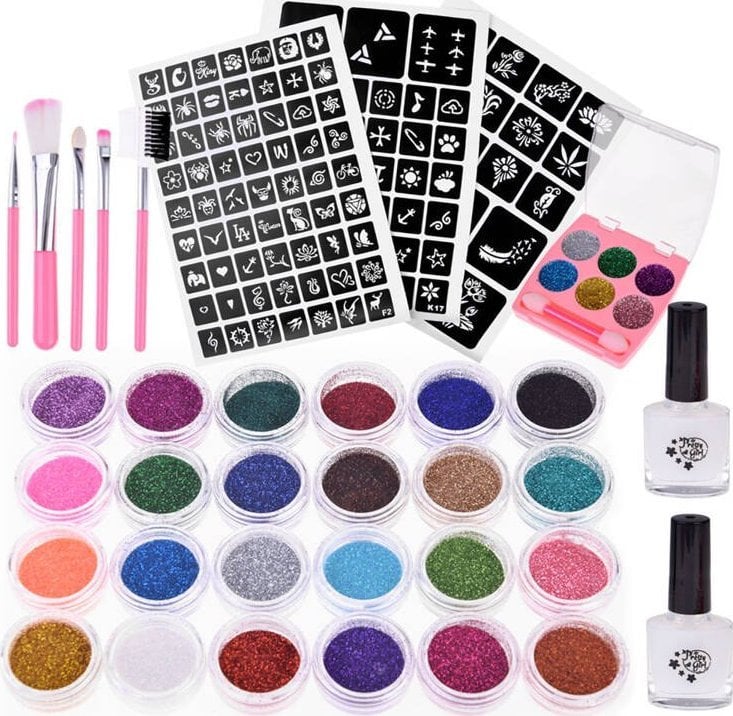 Jokomisiada Tatuaże brokatowe duży zestaw do robienia tatuaży 24 kolory szablony ZA4785