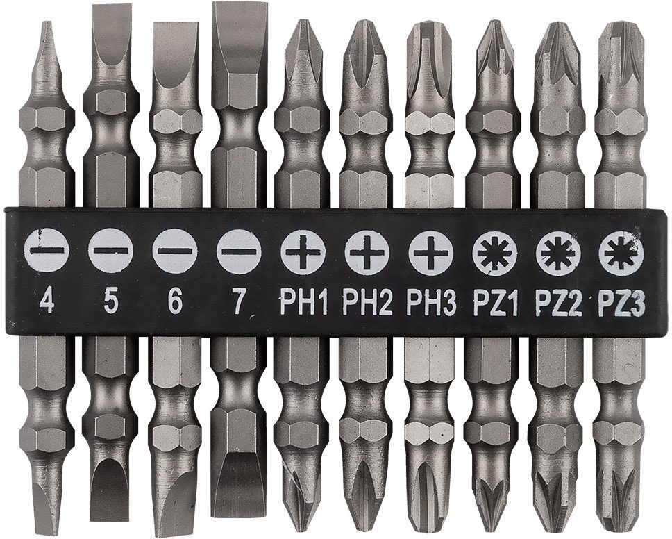 Zestaw bitów dwustronnych SL4/5/6/7, PH1/2/3, PZ1/2/3 x 65 mm, 10 szt.