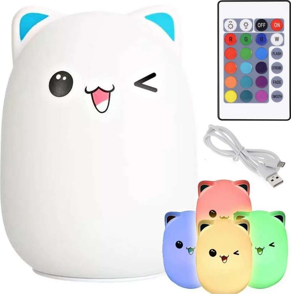 Verk LAMPKA NOCNA DLA DZIECI LED KOT KOTEK RGB PILOT