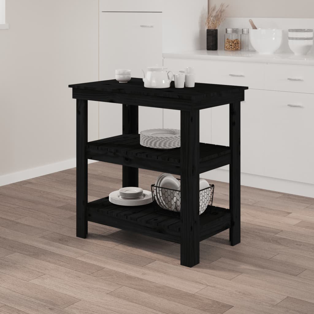 vidaXL vidaXL Stolik roboczy, czarny, 78,5x50x80 cm, lite drewno sosnowe