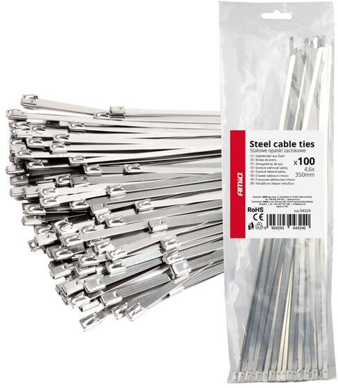 Opaski zaciskowe metalowe ze stali nierdzewnej 4.6x350mm 100 szt. amio-04324