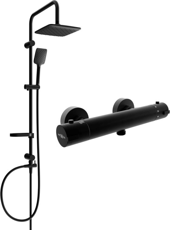 Zestaw prysznicowy Mexen Mexen Sven zestaw prysznicowy natynkowy z deszczownicą i baterią prysznicową termostatyczną Kai, czarny - 77100262-70