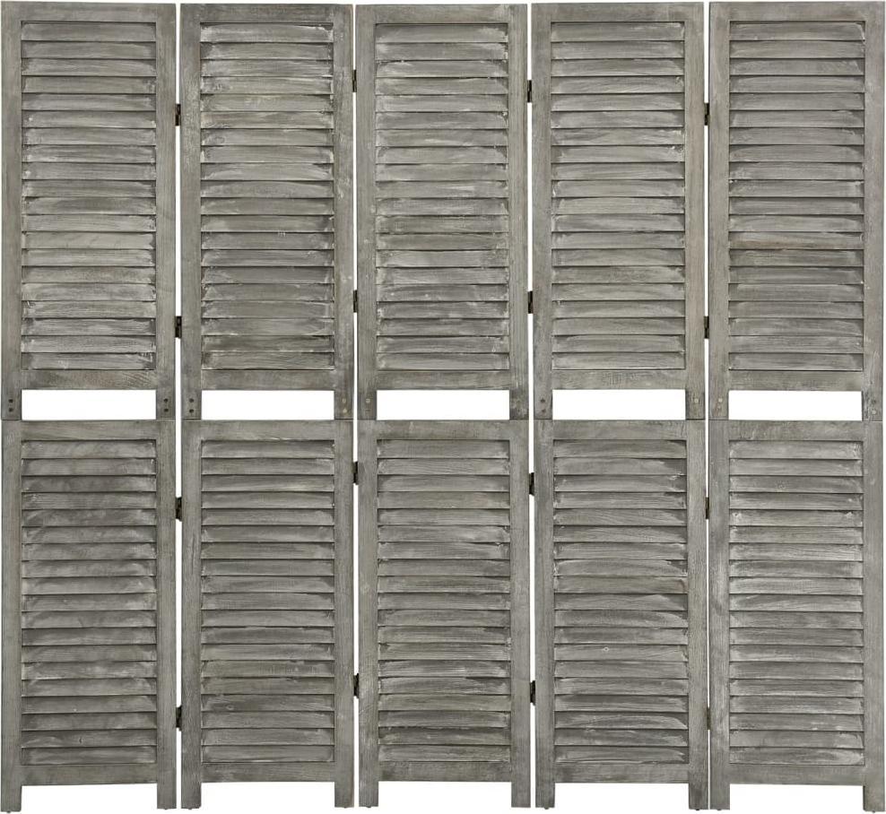 vidaXL vidaXL Parawan 5-panelowy, szary, 179 x 166 cm, lite drewno