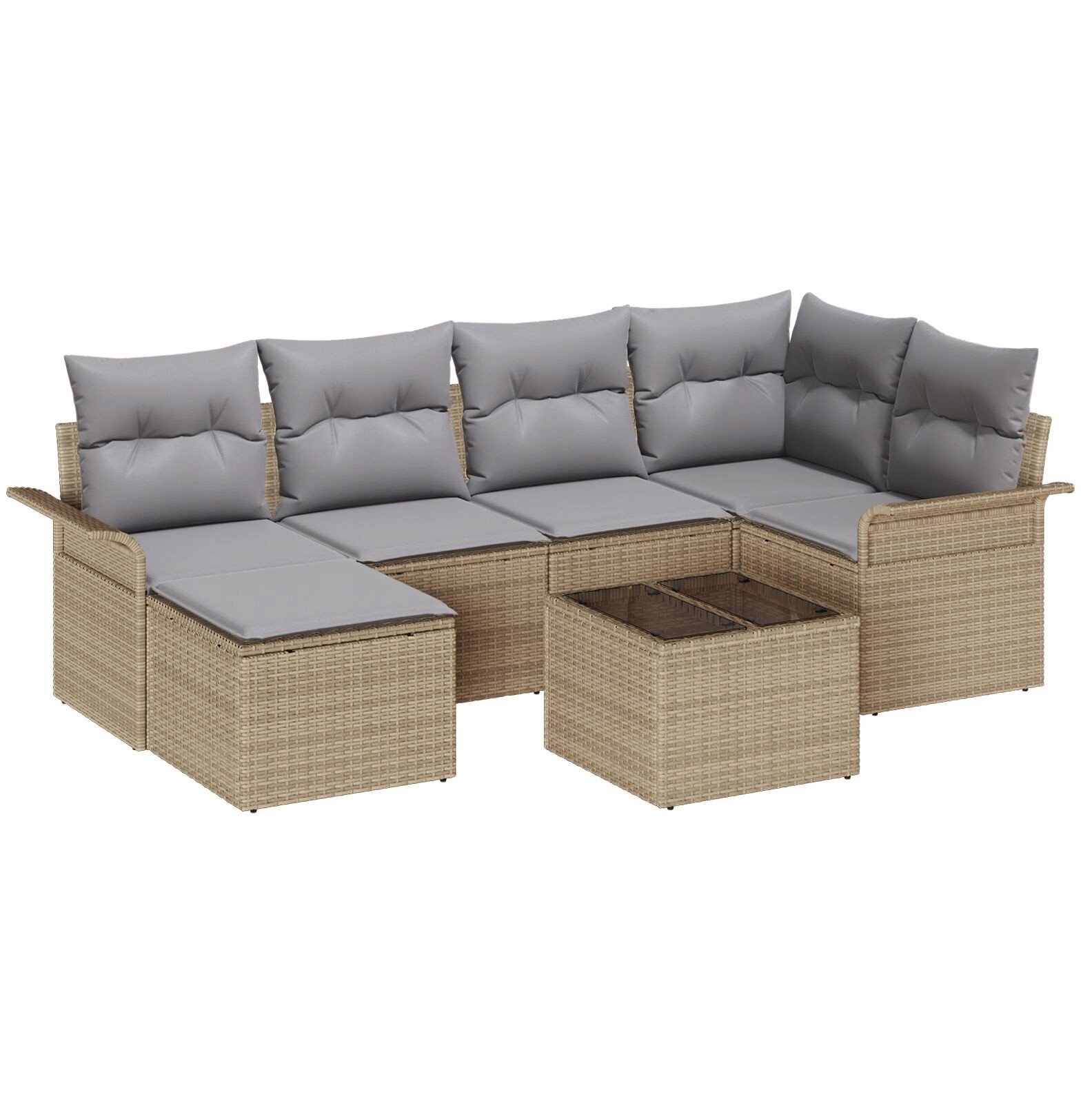 vidaXL 7-częściowy Zestaw Sofy Ogrodowej z Poduszkami Czarny Polirattan, vidaXL 2-osobowa Sofa Ogrodowa z Przechowalnią i Poduszkami Beżowy Polirattan