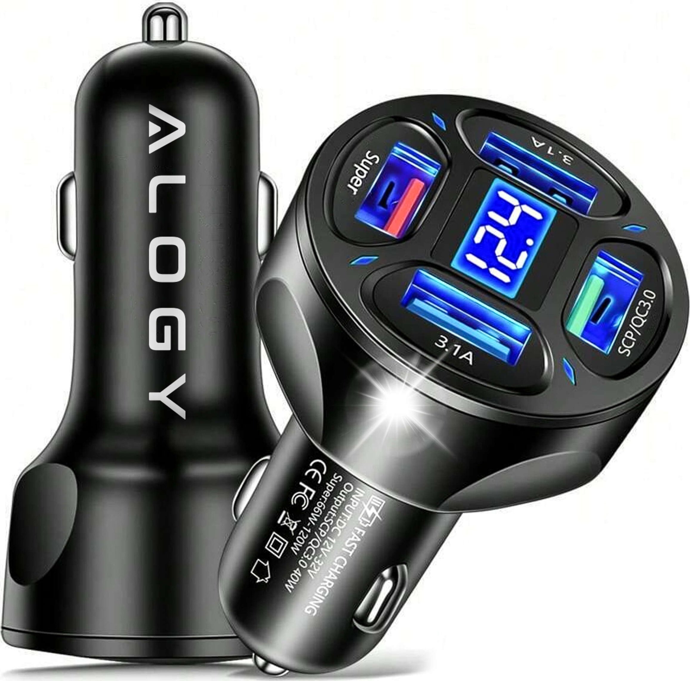 Ładowarka Alogy Ładowarka samochodowa 4x USB QC 3.0 66W szybka mocna do telefonu samochodu Alogy Car czarna