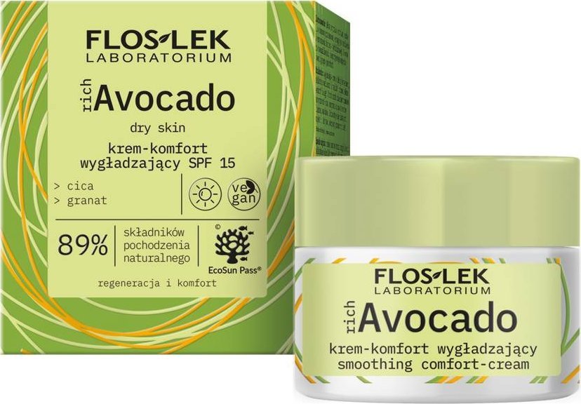 Floslek richAvocado Krem-komfort wygładzający SPF15 na dzień - skóra sucha 50ml