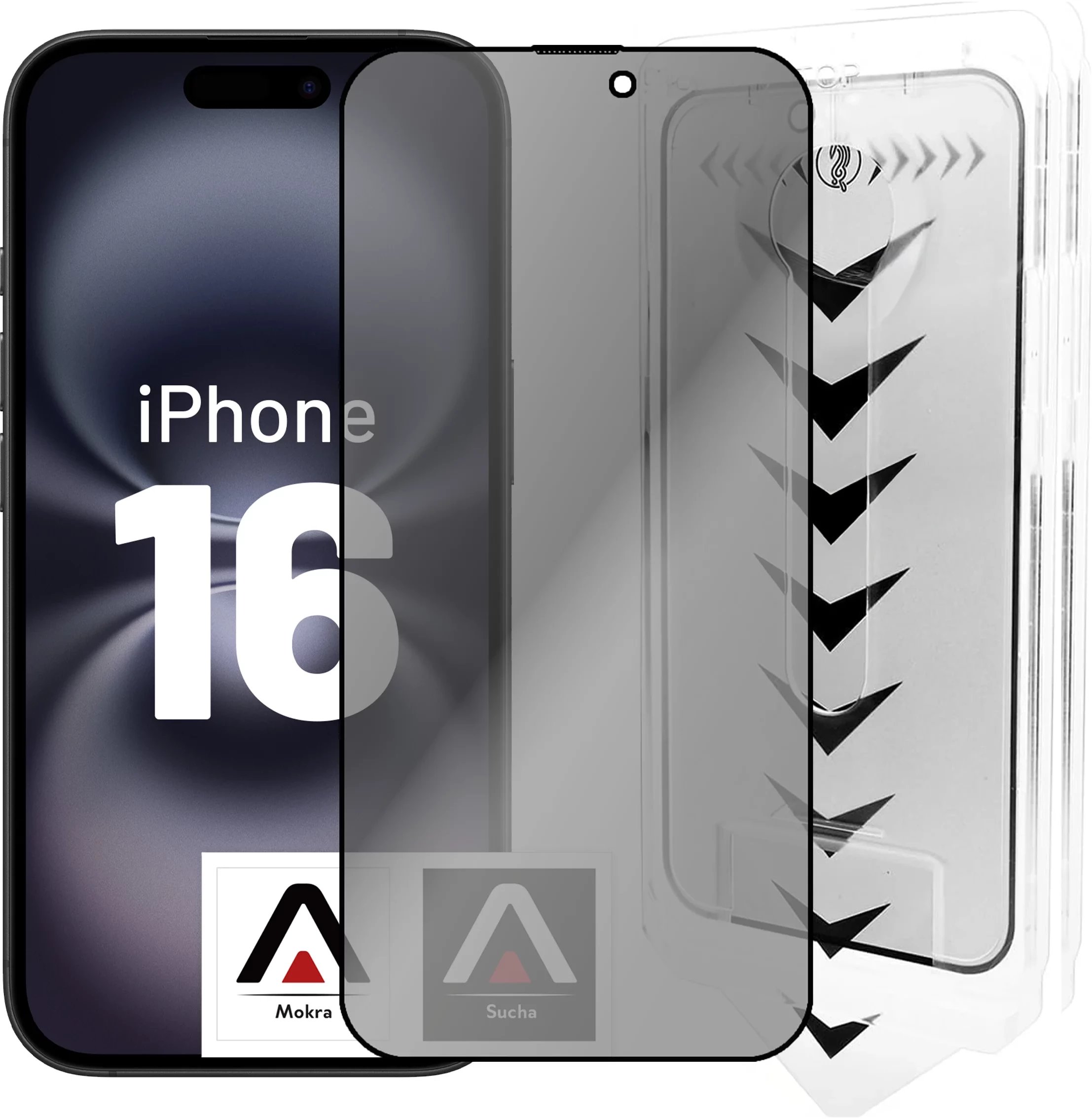 Szkło hartowane Prywatyzujące do Apple iPhone 16 ochronne szkiełko na ekran 9H Alogy Privacy EasyShield z ramką montażową