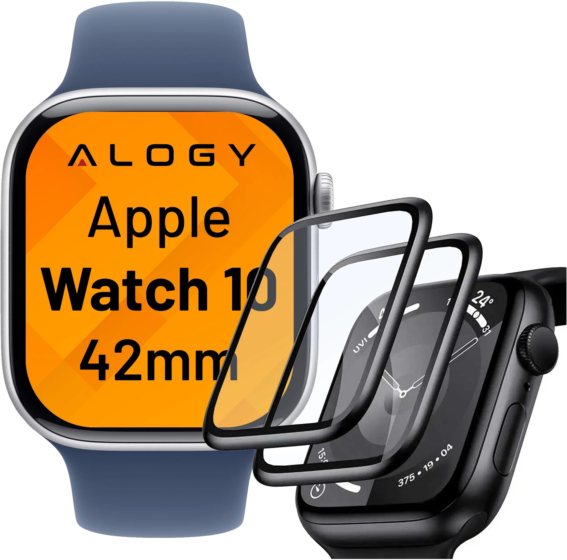 2x Szkło Hybrydowe do Apple Watch 10 42mm Alogy 3D Glass z czarną ramką