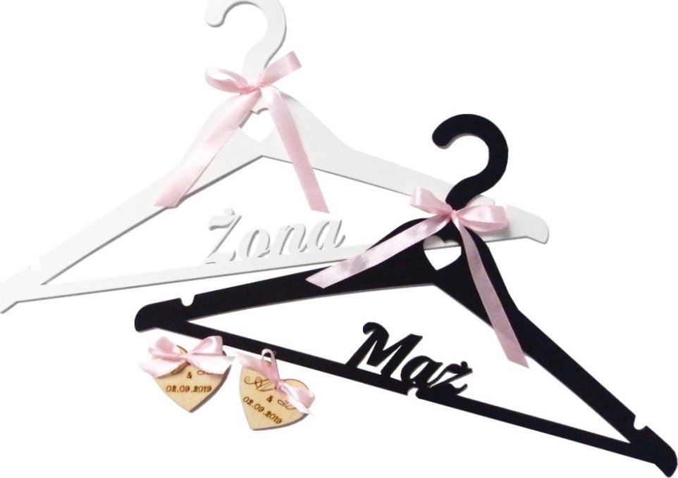 MT3CH Eleganckie metalowe wieszaki ślubne weselne Żona Mąż 3D wstążka personalizacja grawer imiona