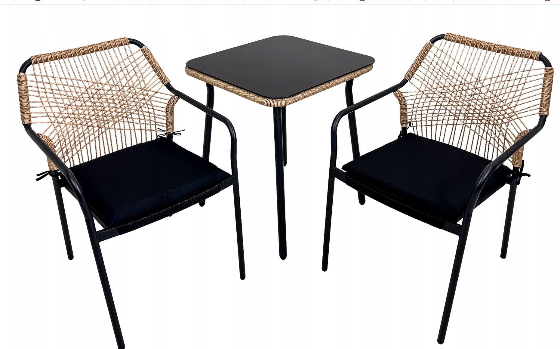 kontrast Zestaw mebli ogrodowych 3 części taras technorattan SOHO 2os. czarny