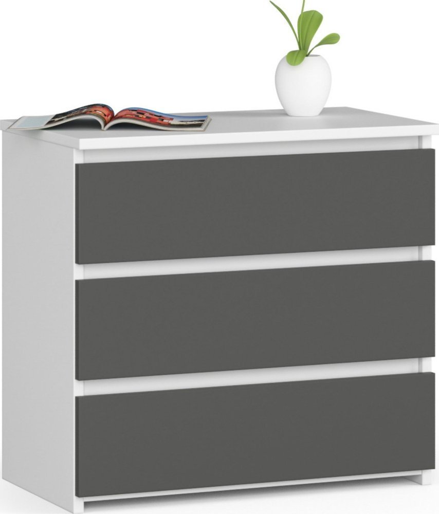 Fabryka Mebli Akord Szafka nocna CL3 60 cm 3 szuflady - biała-grafit szary