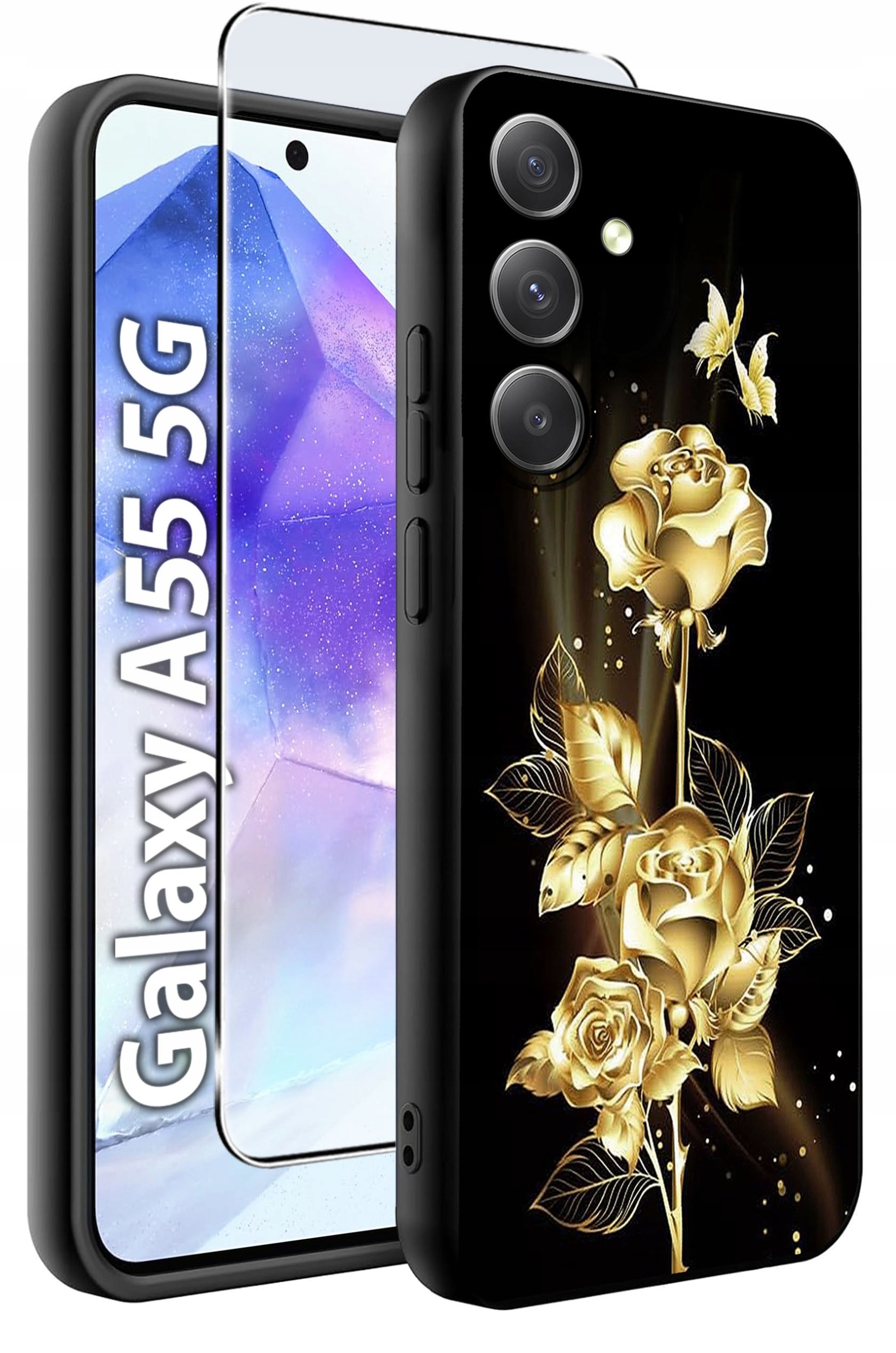 ETUI do Samsung A55 5G WZORY | SILIKONOWE MATT CASE + SZKŁO HARTOWANE 9H