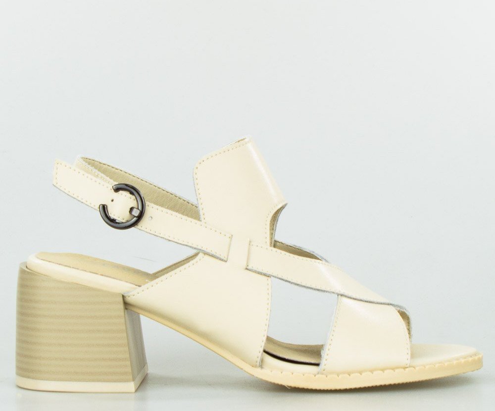 Laura Fiore Sandały na klocku z paskiem beżowe Laura La.Fi-41