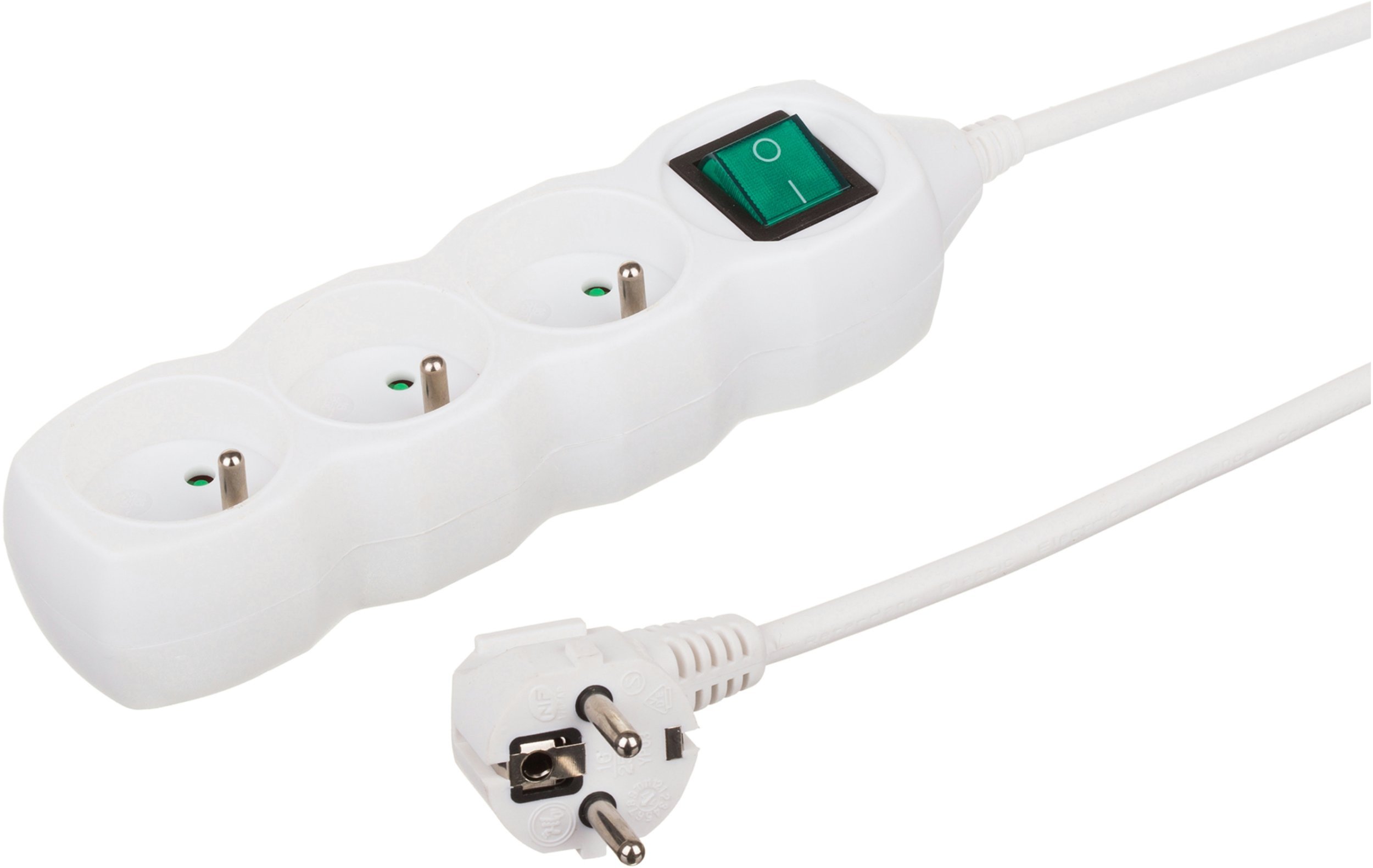 Przedłużacz 3-gniazdowy, 1,5m biały, z wyłącznikiem, 3x1,0mm OWY 35315