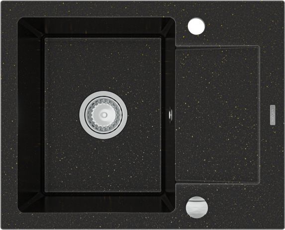 Zlewozmywak Mexen Enzo granitowy 1-komorowy z krótkim ociekaczem 576 x 465 mm, czarny/złoty metalik - 6506571005-75