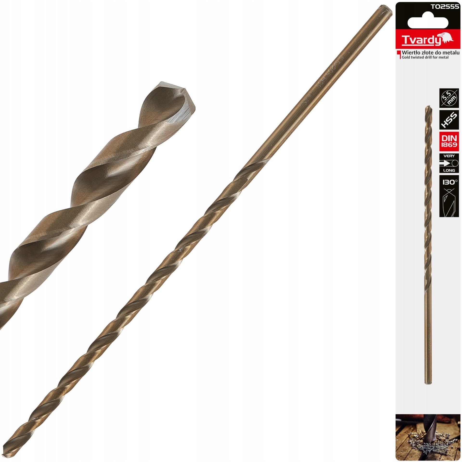 Wiertło złote do metalu długie 5.5 x 205mm HSS DIN1869 (50/100/200)