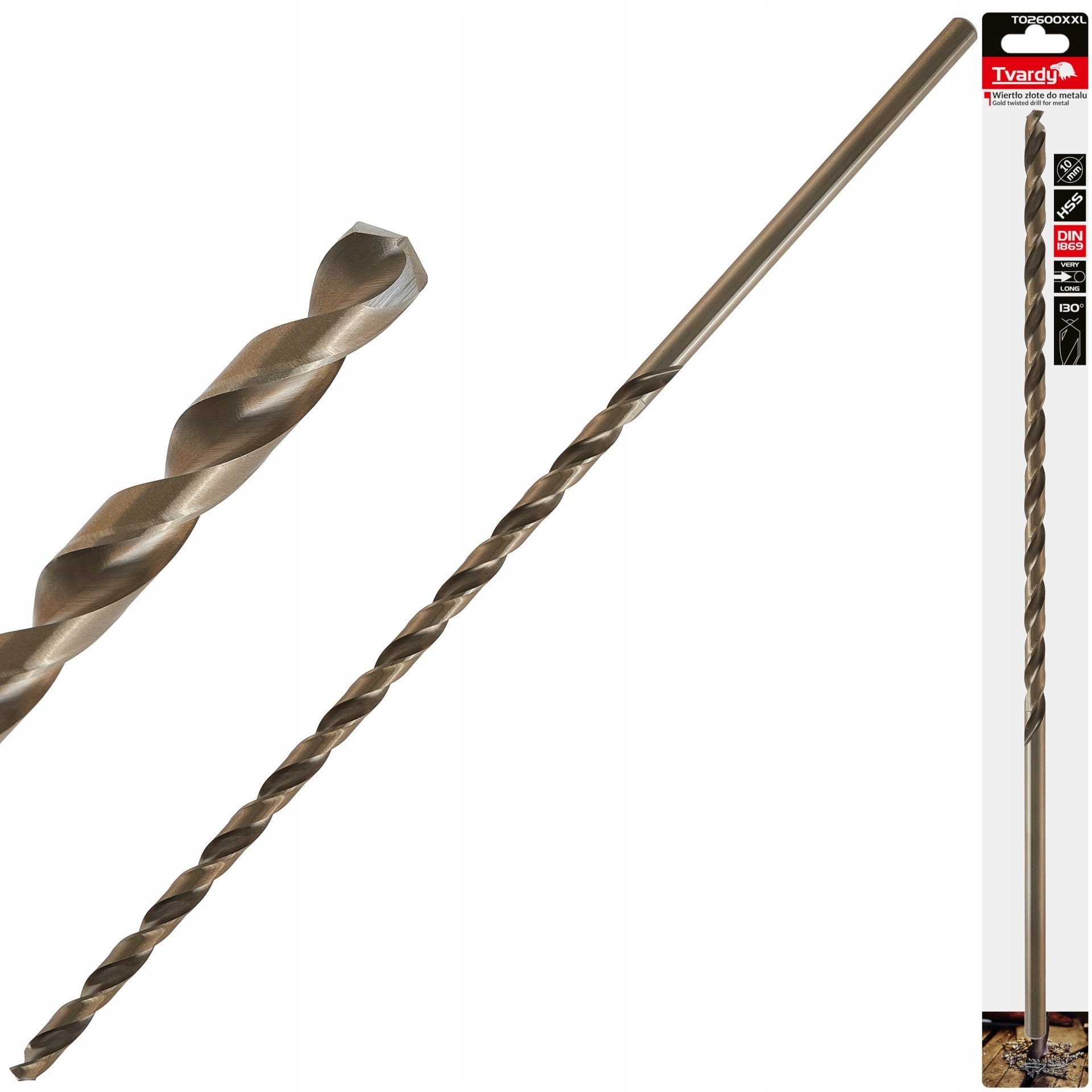 Wiertło złote do metalu długie 10.0 x 430mm HSS DIN1869 (25/100)
