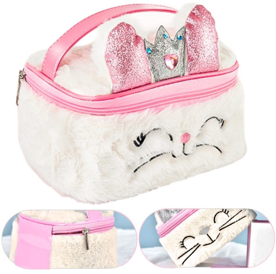 Pluszowa Kosmetyczka Dziecięca Króliczek Brokat Biała 20cm