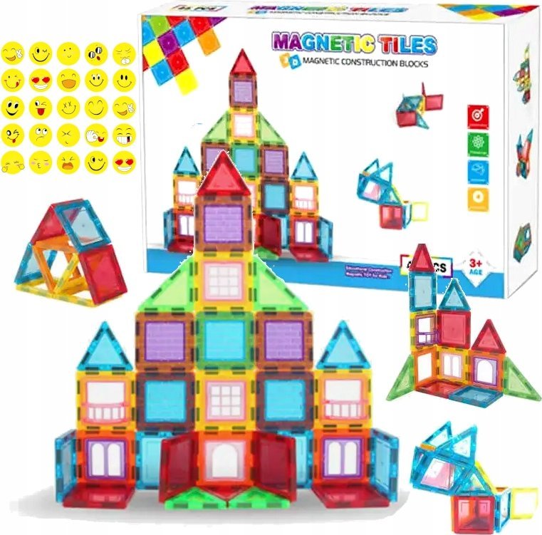 EDUKACYJNE KLOCKI MAGNETYCZNE KONSTRUKCYJNE ZESTAW 45 EL. + naklejki EMOTKI