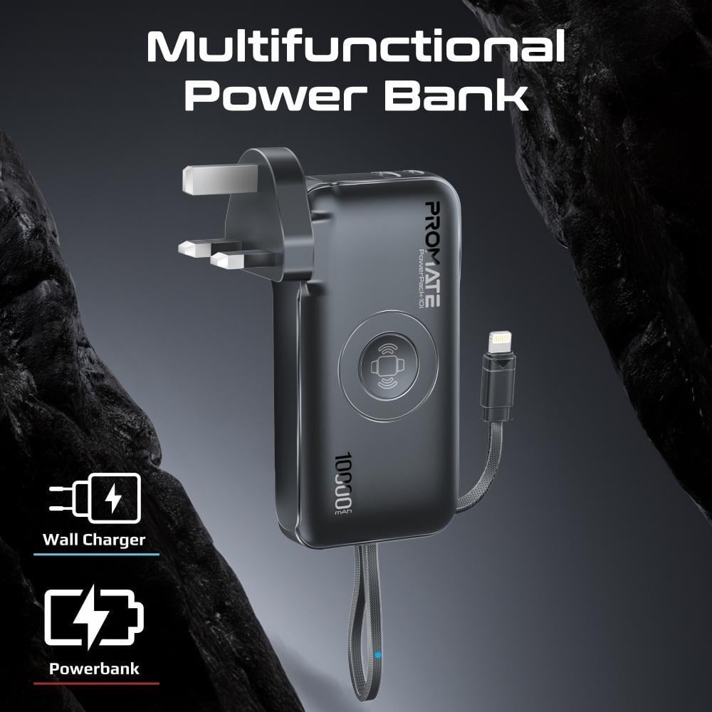 Promate PowerPack-10i Charger Power Bank 22W / 10000mAh / USB-C / QC3.0 / iWatch 2,5W / 220V EU/US/UK