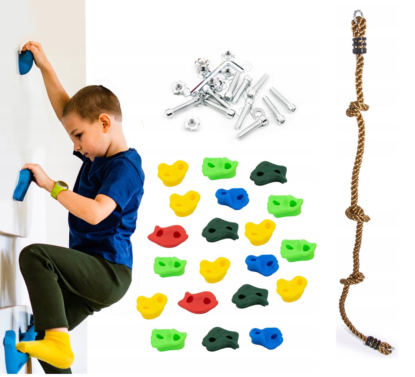 Zestaw akcesoriów na plac zabaw - lina wspinaczkowa i zestaw kamieni 20 szt.