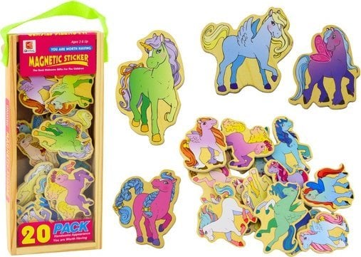 LeanToys Zestaw Magnesów Drewnianych Jednorożce Kolorowe 20 Sztuk