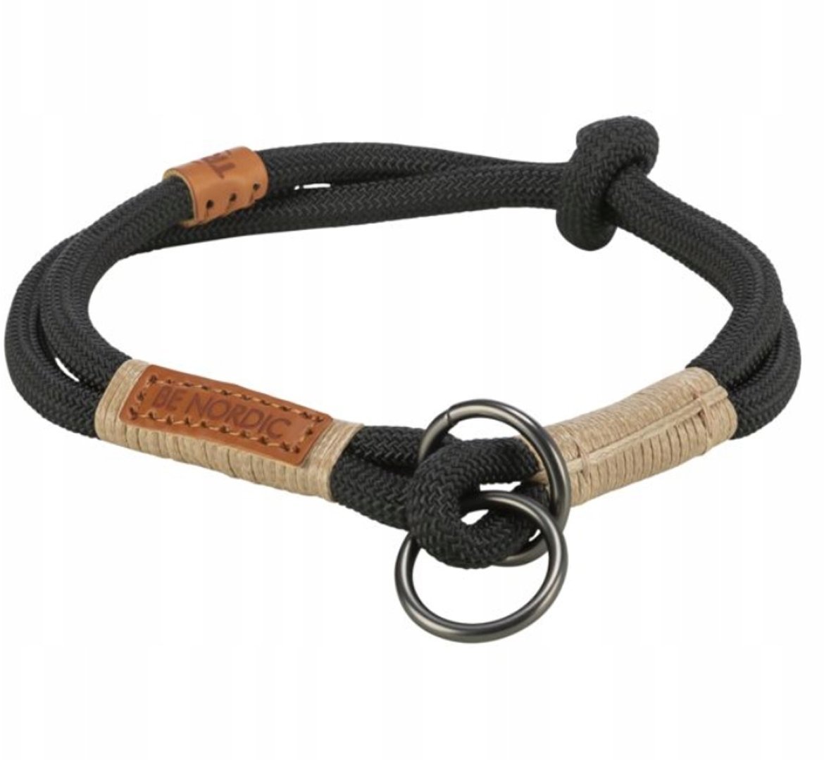 BE NORDIC, obroża zaciskowa, dla psa, czarna/piaskowa, linka, S–M: 40 cm/o 8 mm