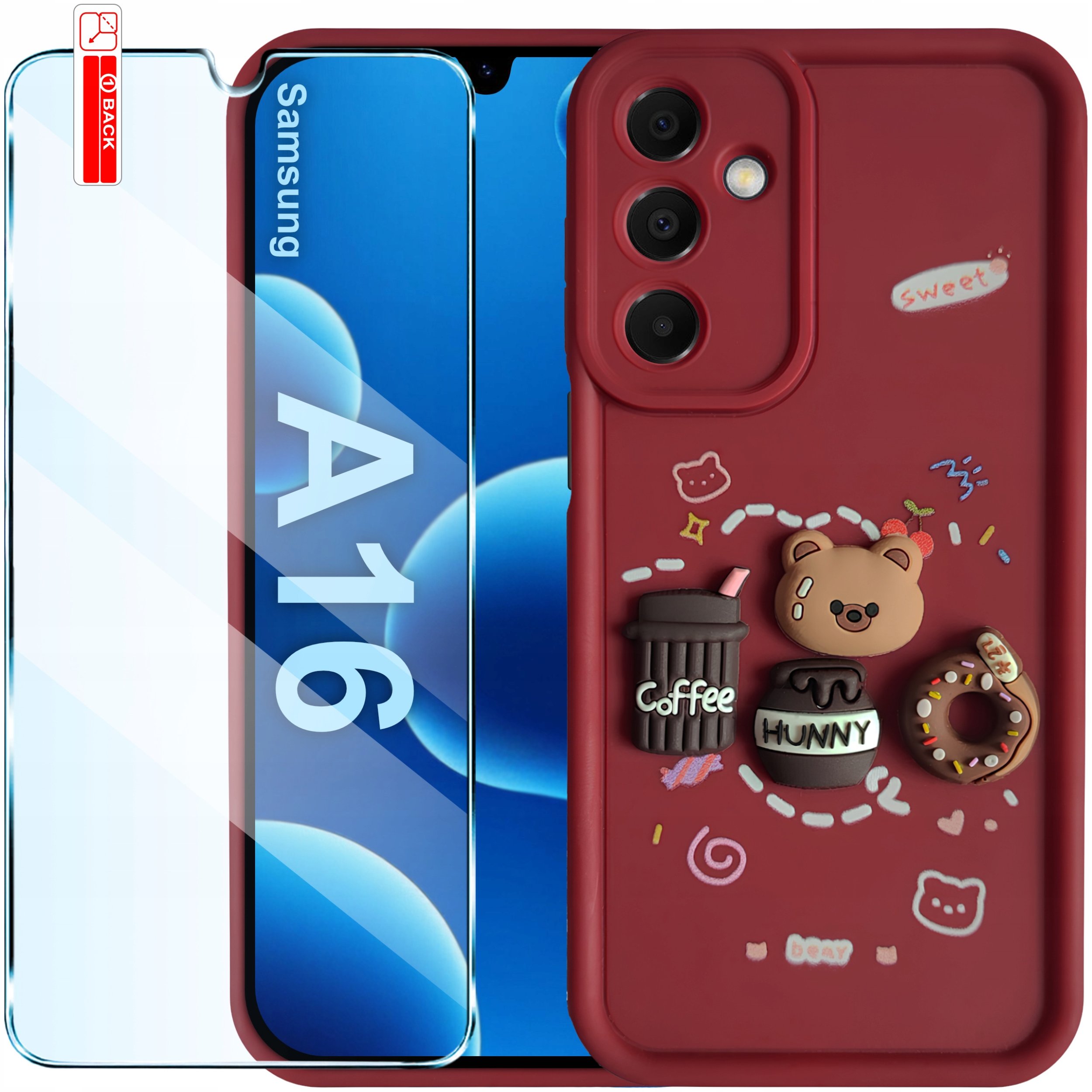 Etui do Samsung A16 4G | A16 5G silikonowe MATOWE MISIE COFFEE + Szkło 9H
