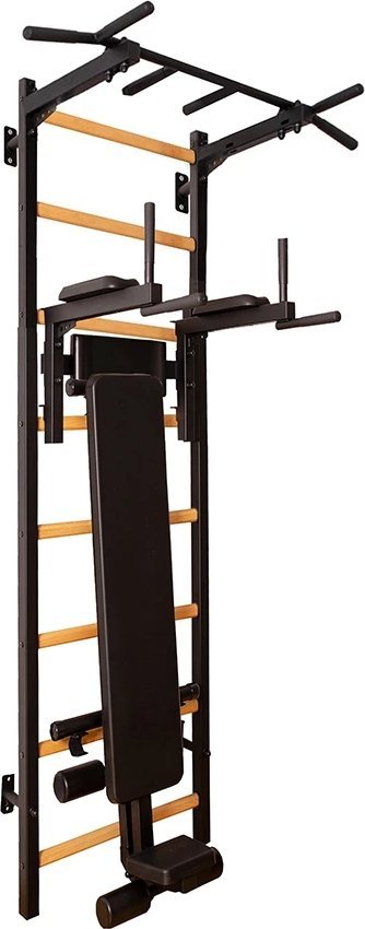 BenchK Drabinka gimnastyczna + metalowy drążek + poręcze + ławka czarny BenchK