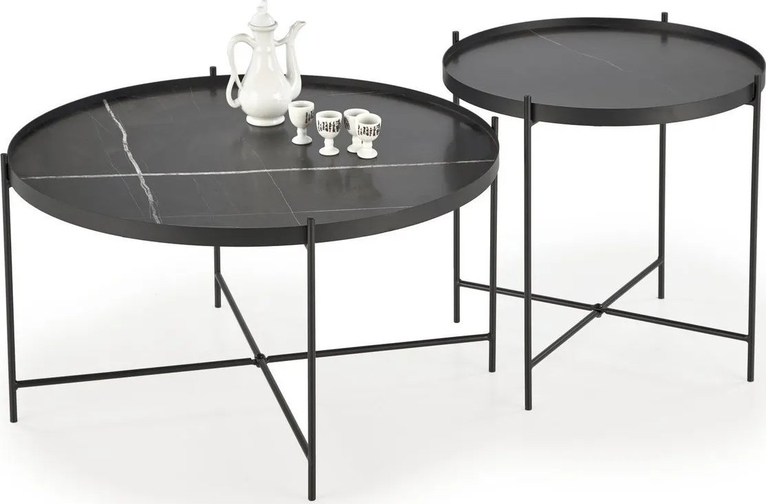 Halmar Zestaw 2 stolików kawowych JULIETA czarny marmur HALMAR
