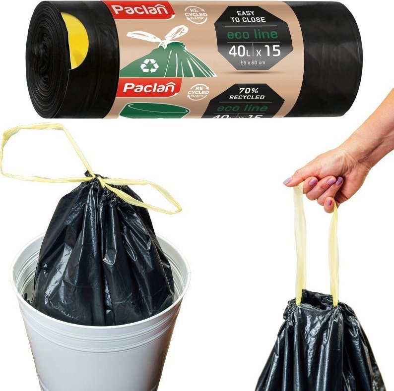 Bee Smart Worki na śmieci z taśmą uchwytami 40l 15szt MOCNE