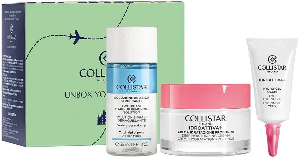Collistar Unbox Your Confidence zestaw hydro-żel pod oczy 5ml + dwufazowy płyn do demakijażu 35ml + krem głęboko nawilżający