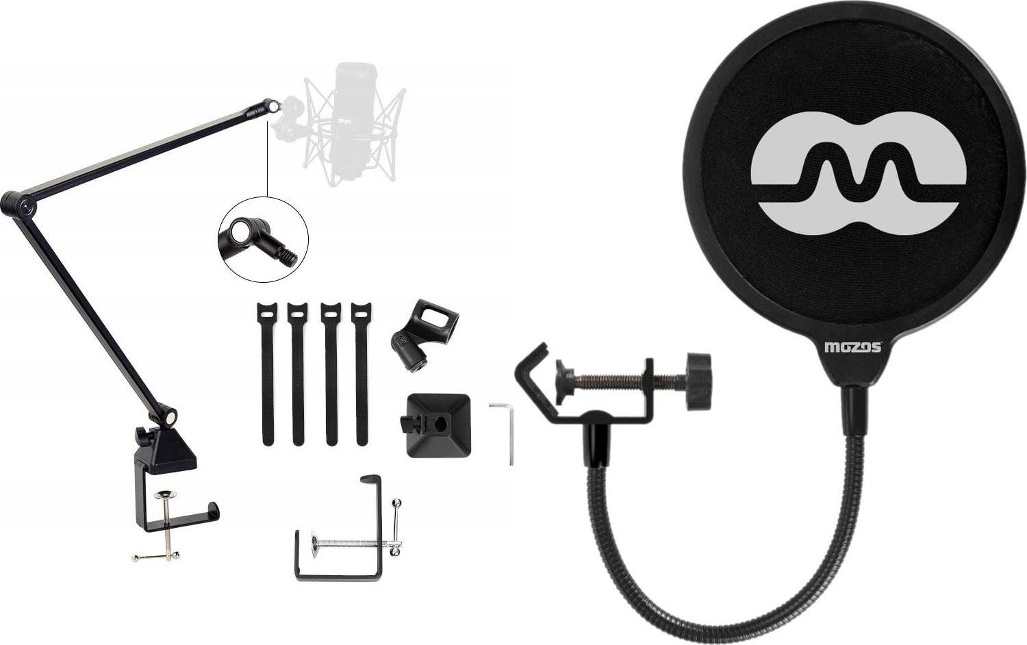 Mozos Mozos Statyw biurkowy na mikrofon czarny SB42 + Pop filtr mikrofonowy PS-1