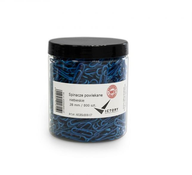 Victory Office Product SPINACZE BIUROWE VICTORY OFFICE 28MM 800 SZT. OKRĄGŁE POWLEKANE NIEBIESKIE SŁOIK DUŻY