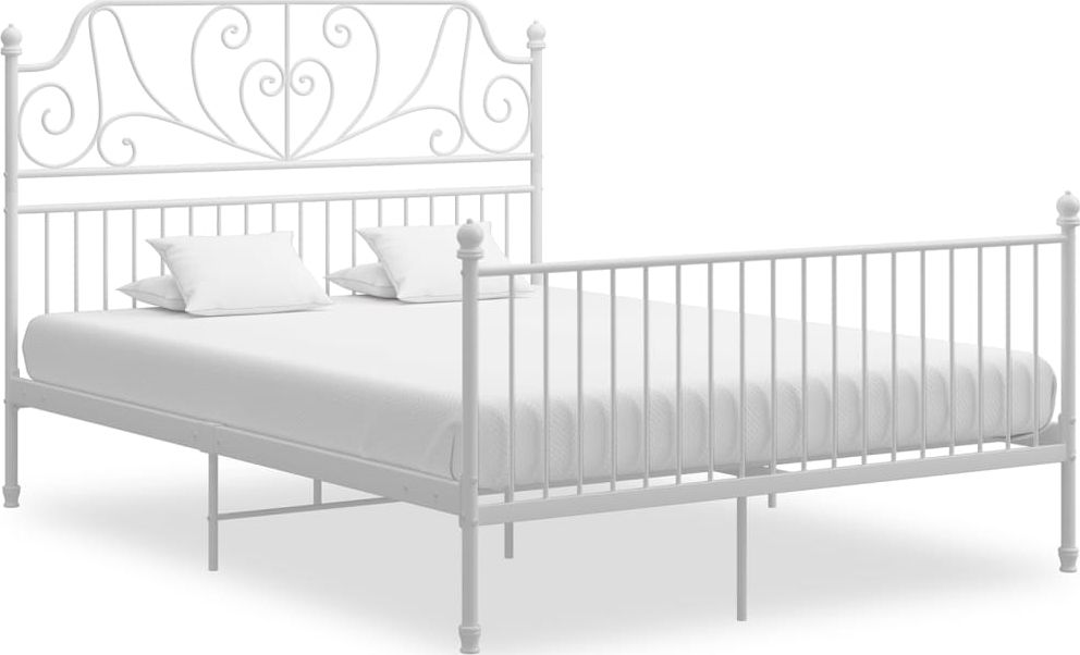 vidaXL Rama łóżka, biała, metal i sklejka, 140 x 200 cm