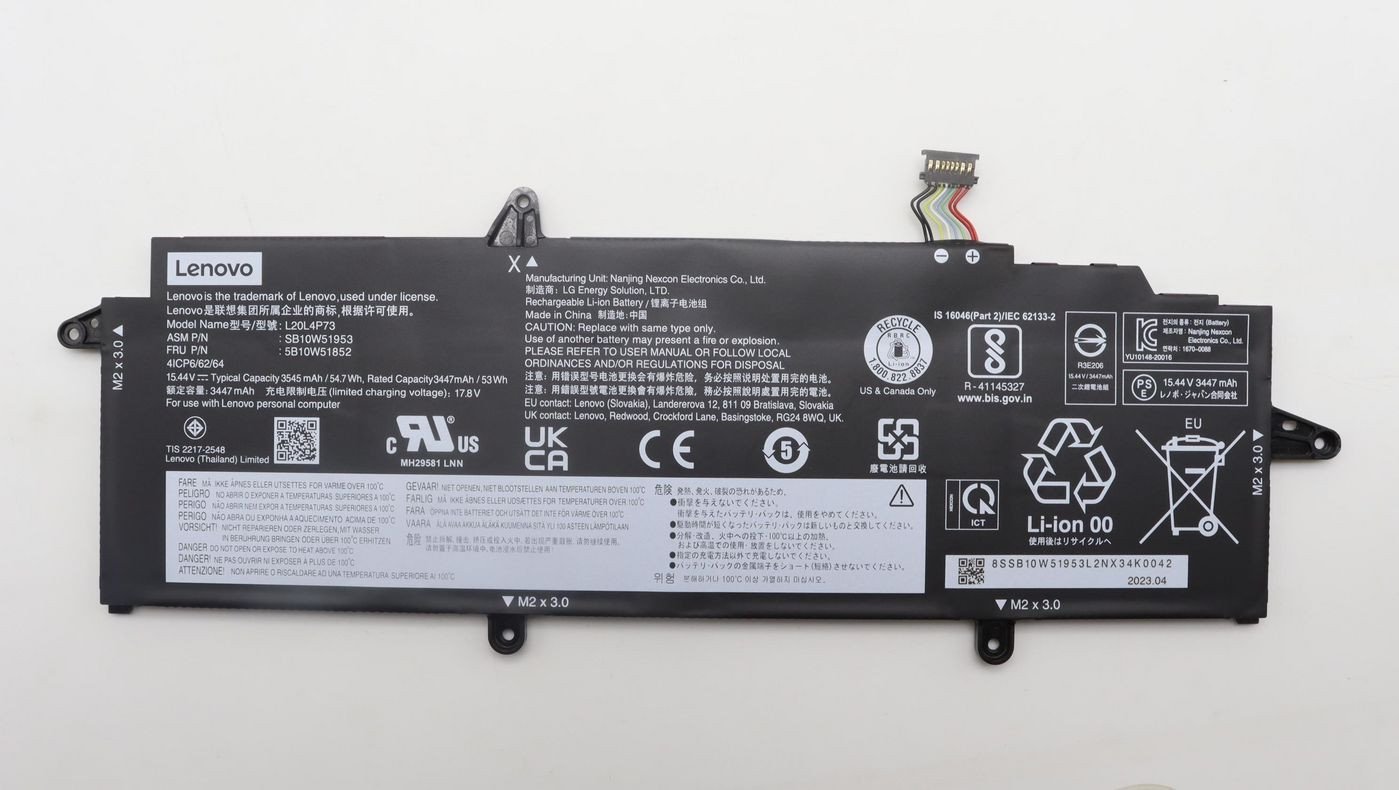 4-cell internal lithium-ion battery, 54.7Wh capacity
