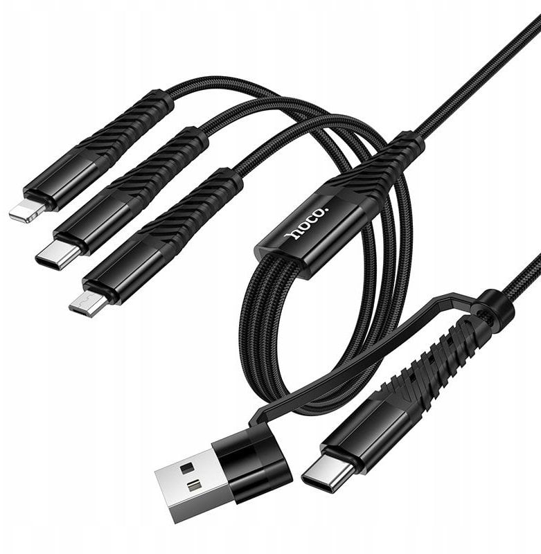 Kabel 3w1 USB C / USB A do Lightning + USB C + Micro USB Hoco 1 m X123 czarny