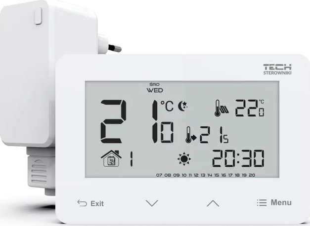 Tech Bezprzewodowy regulator ST-293z v2 biały, pokojowy dwustanowy (panel przedni ze szkła)