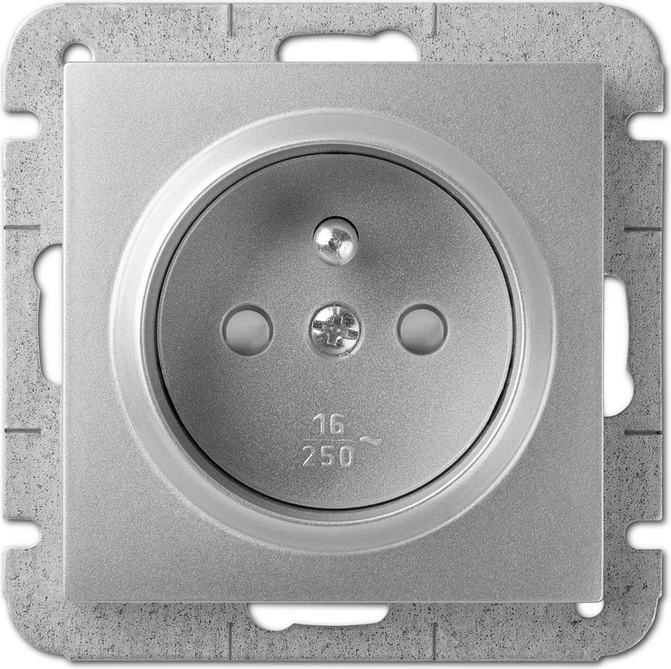 Elektro-Plast Gniazdo pojedyncze Sentia z uziemieniem srebrny (1434-56)