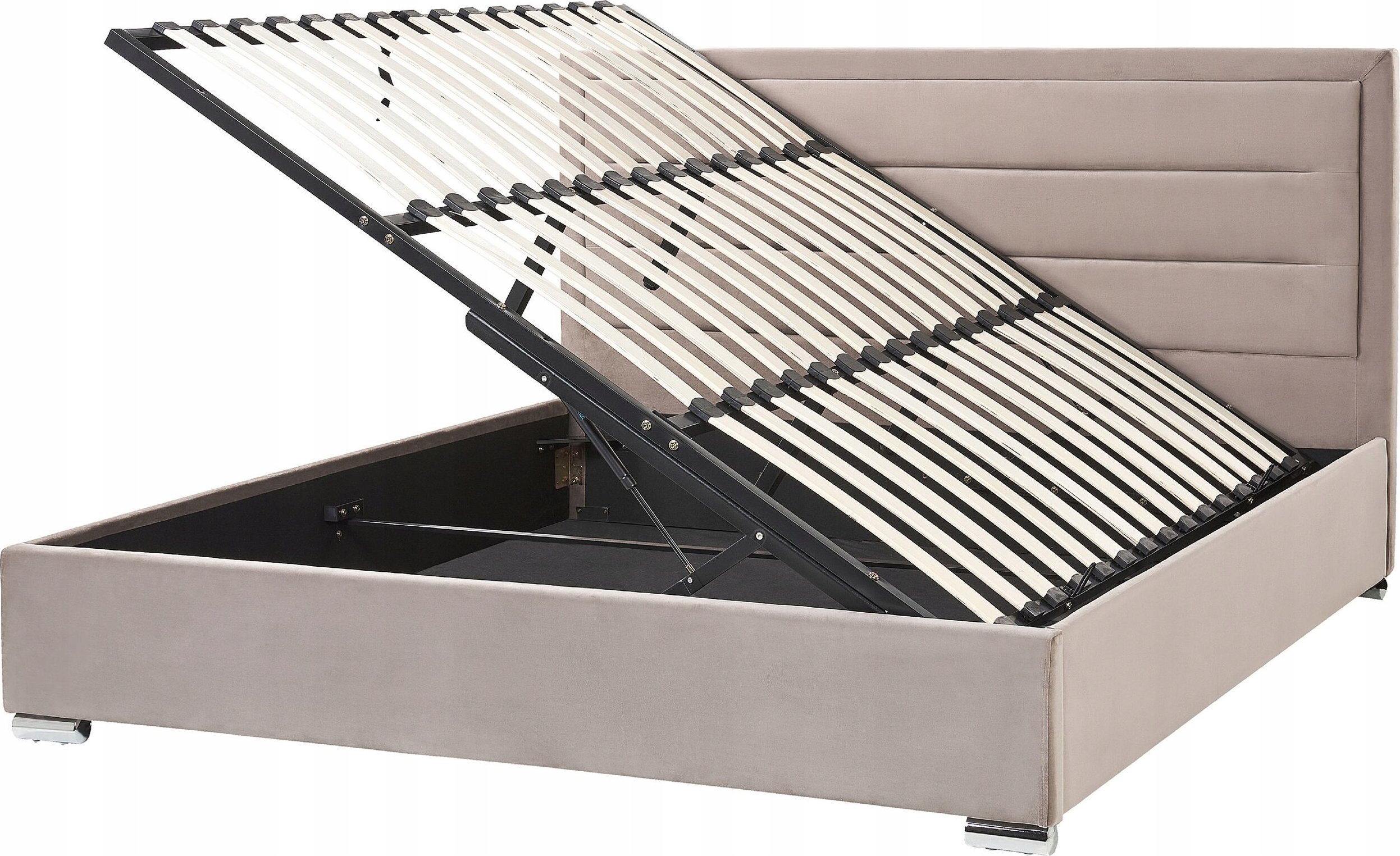 Beliani Łóżko z pojemnikiem welurowe 180 x 200 cm beżowoszare ROUEN