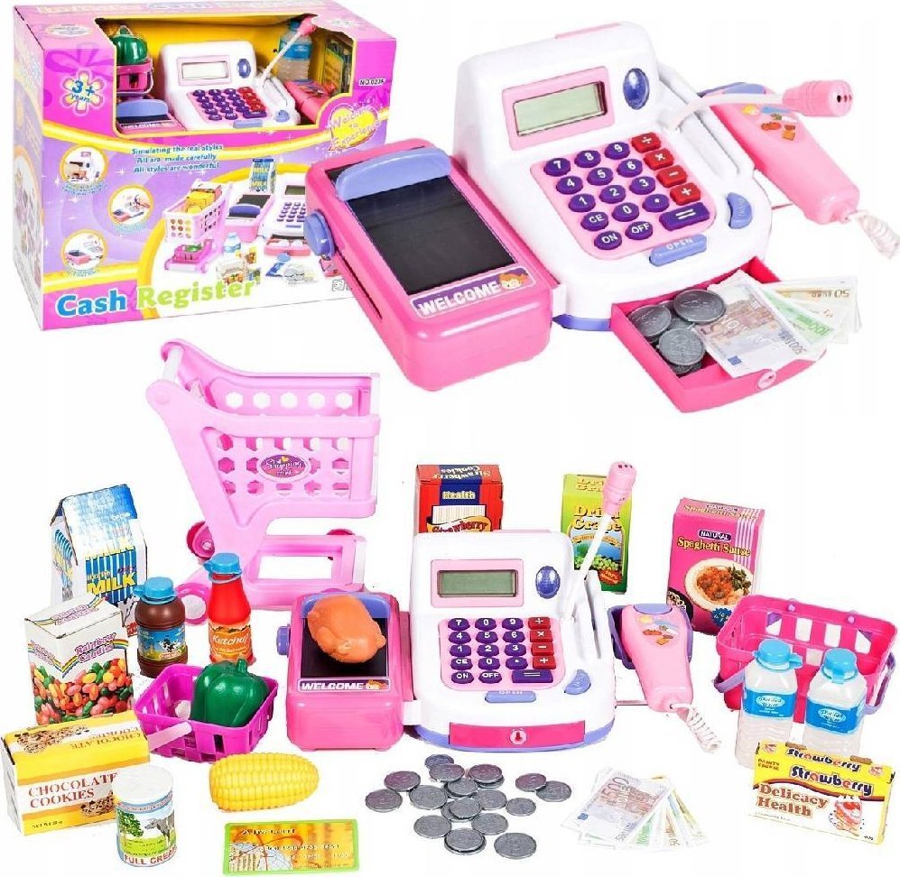 Edukacyjna kasa sklepowa- kalkulator, mikrofon, akcesoria