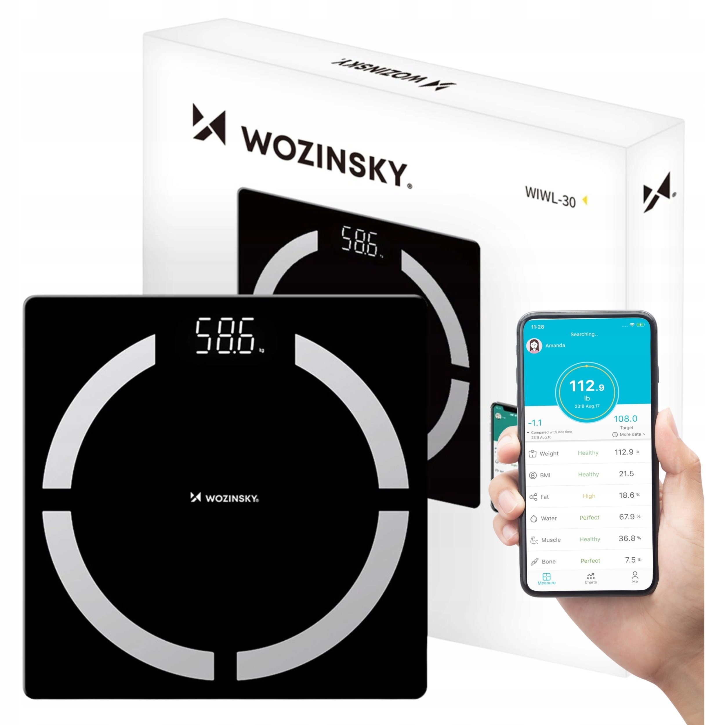 Waga łazienkowa Wozinsky WIWL-30 inteligentna Bluetooth - czarna