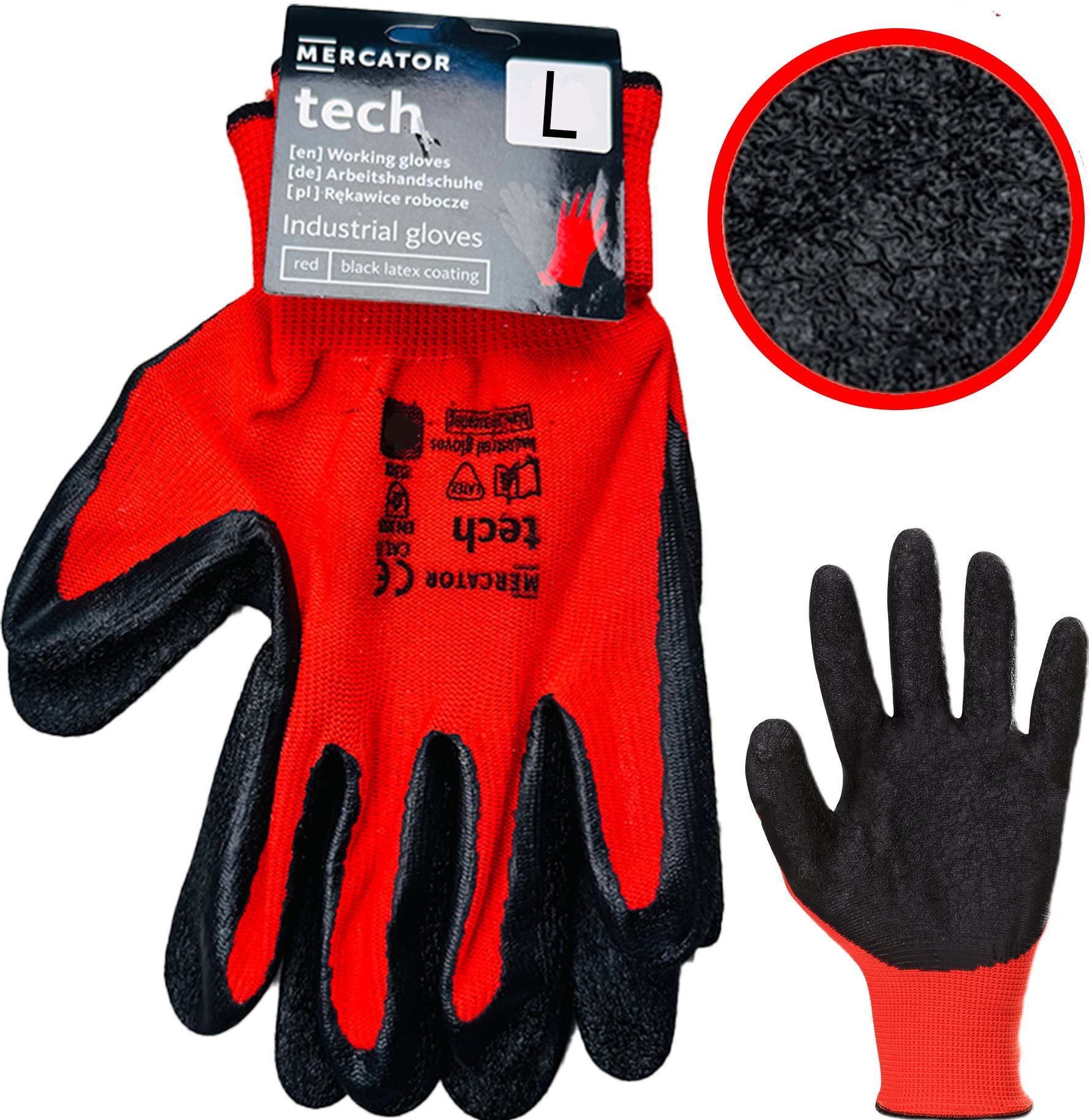 Rękawice Robocze MERCATOR Tech Red+Black Latex - 1 Para (9 - L)