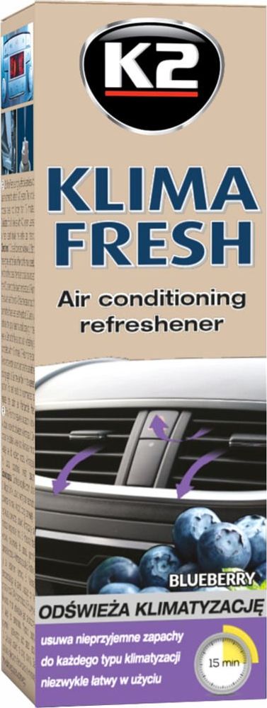 K2 K2 Klima Fresh bezinwazyjny środek do czyszczenia klimatyzacji Blueberry 150ml uniwersalny