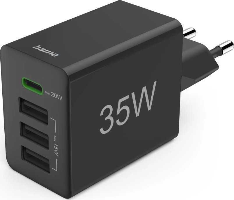 Ładowarka Hama HAMA ŁADOWARKA SIECIOWA 35W (3X USB- A, 1X USB-C), CZARNA