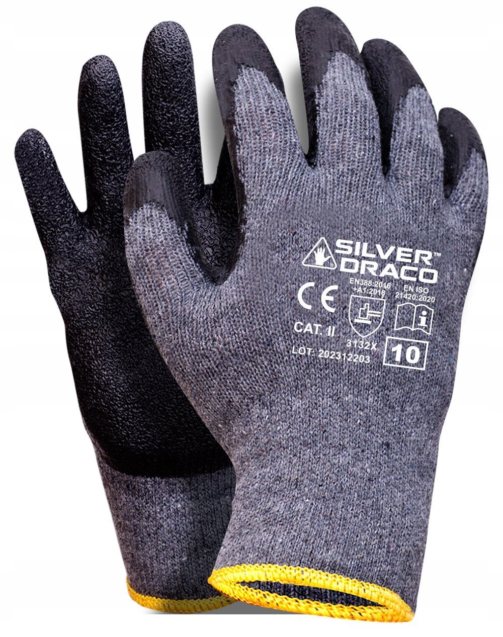 RĘKAWICE DZIANINOWE POWLEKANE GUMĄ SILVER DRACO CZARNE 9