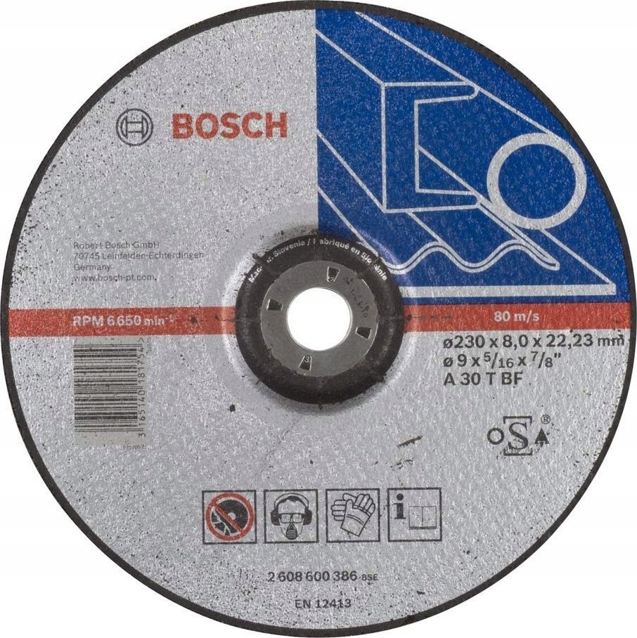 Bosch Grinding disc cranked for metal A 30 T BF, 230 mm, 22.23 mm, 8 mm Bosch Expert for Metal