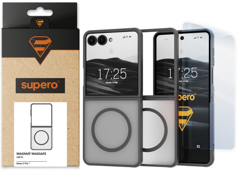 Etui do Samsung Galaxy Z Flip 7 MagSafe Supero, przezroczysto-czarne + folia